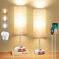 ZJOJO Table Lamp for Bedroom 2 Pack,18in Bedside Lamps with 3 Way Dimmable Rocker Switch & AC Outlet,Nightstand Desk Lamp with Gray Fabric Shade Brown Base for Living Room Home Decor Lights