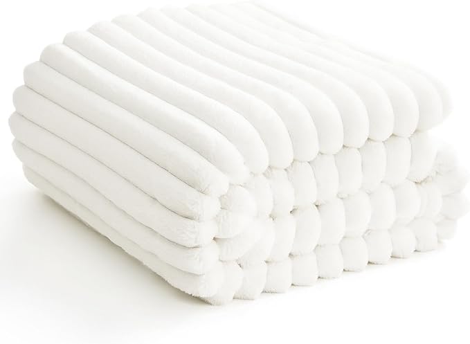 Soft Off White Queen Size Blanket for Bed - 300GSM Cozy Bedding Fleece Blanket for Women, Large Lightweight Sofa Couch Cover Bed Blankets for Her Him, Home Room Decor, Off White, 90x90 Inches