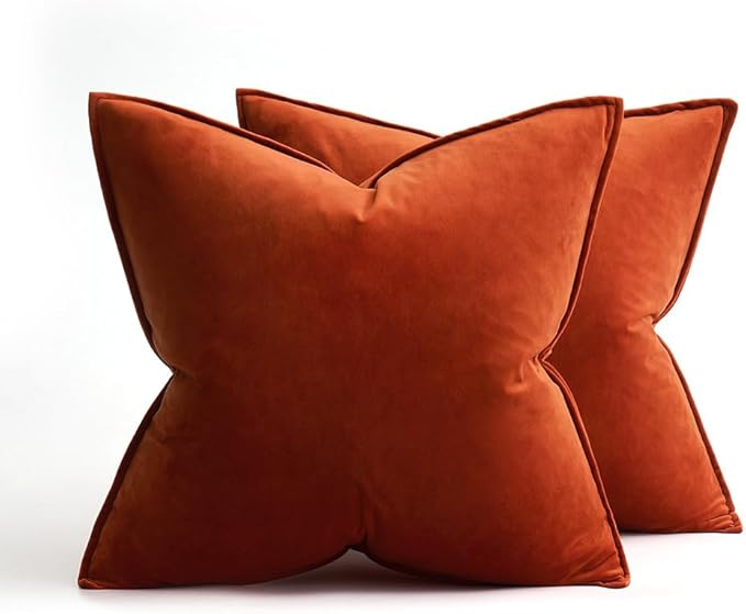 MIULEE Burnt Orange Velvet Throw Pillow Covers 18x18 Soft Decorative Solid Square Cushion Cases Pack of 2 Modern Luxury Home Decor for Couch, Sofa, Bedroom