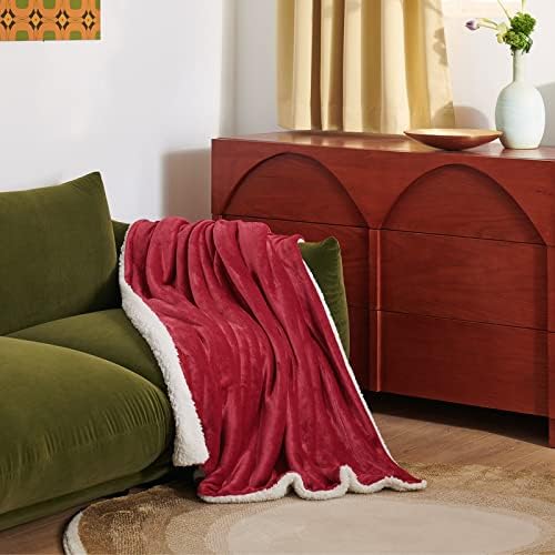 Bedsure GentleSoft Sherpa Fleece Throw Blanket for Couch, Non-Heated, Thick and Warm Throw for Girls and Women, Soft Fuzzy Plush Blanket for Winter, Red, 50x60 Inches