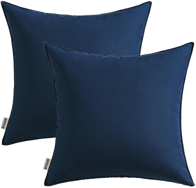 MIULEE Pack of 2 Decorative Outdoor Waterproof Pillow Covers Square Garden Cushion Sham Throw Pillowcase Shell for Patio Tent Couch 16x16 Inch Dark Blue
