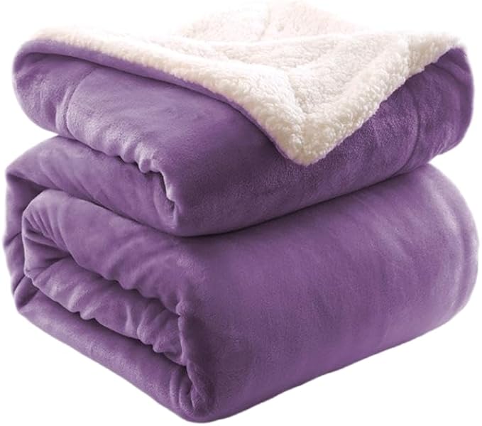 K.Garden Sherpa Fleece Throw Blanket for Couch Sofa, Super Soft Cozy Fuzzy Plush Blankets Fleece Thick Warm Blanket for Winter Reversible Thick Warm Blanket for Bed, Sofa,Purple 6080