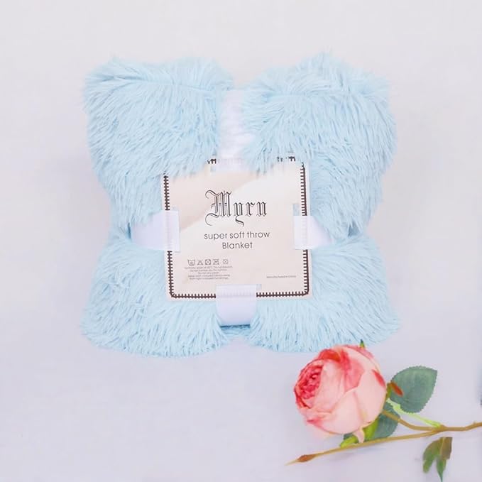 Plush Super Soft Blanket Bedding Sofa Cover Furry Fuzzy Fur Warm Throw Qulit Cozy Couch Blanket for Winter (63"x79", Light Blue)