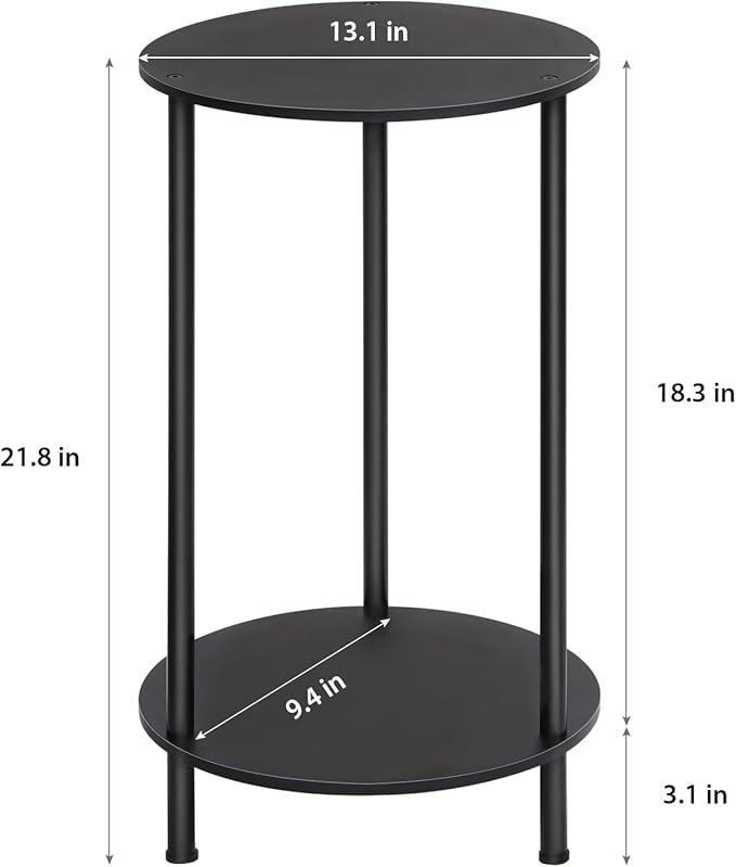 MOOACE End Tables Set of 2, Small Side Table, 2-Tier Nightstand with Storage Shelves, Round Sofa Bedside Table Coffee Desk for Living Room, Bedroom, Bathroom, Office, Black