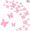 BBTO 48 Pieces Butterfly Wall Decor DIY 3D Mirror Butterfly Stickers Removable Decals Crafts for Birthday Party Bedroom School Bathroom Living Room Decor(Pink)