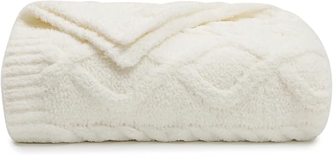 bearberry Plush Fleece Blanket Ultra Cozy & Warm Cable Knit - Machine Washable Throw for Living Room, Bedroom, Office | Lightweight Fuzzy Blanket for Adults, Kids, Pets (Cream, 50”x60”)