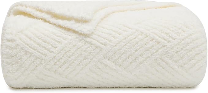 bearberry Super Soft & Fuzzy Minky Throw Blanket Lightweight All-Season - Diamond Stitch Plush Fleece for Couch, Bed, Sofa | Machine Washable Cozy Gift for Women, Men, Home(Cream, 50”x60”)