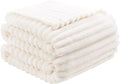 Vessia Flannel Fleece Cream Twin Blanket(60x80inch), 300GSM Striped Blanket for Adults and Kids, Super Soft Warm Cozy Lightweight Home Decor for All-Season