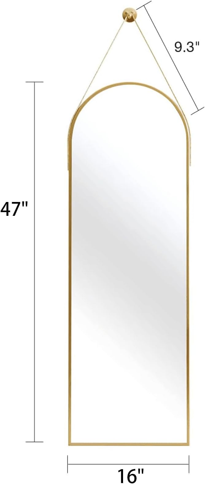 Full Length Mirror, Arched Wall Mounted Mirror, 47"x16" Door Mirrors with Hanging Leather Strap, Wall Mirrors Full Length with Aluminum Frame for Bathroom Living Room Entryway (Gold)