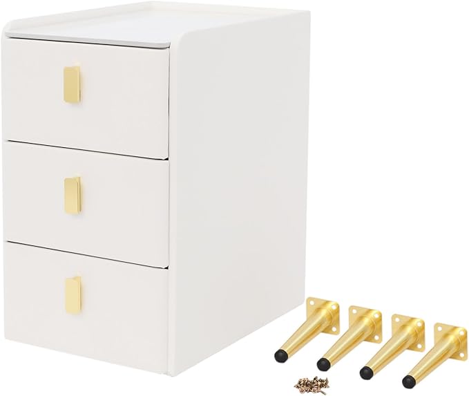 Narrow Nightstand with 3 Drawers, Narrow Side Table End Table Leather Bedside Cabinet Slim Storage Bedside Table for Small Space Bedroom Living Room Dormitories (White)