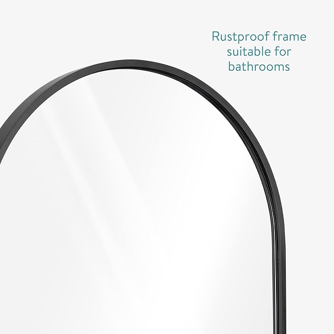 Navaris Oval Wall Mirror - 29.5" x 15" - Wall Mounted Hanging Mirror with Black Rustproof Aluminum Frame - Mirror for Bathroom Restroom Hallway