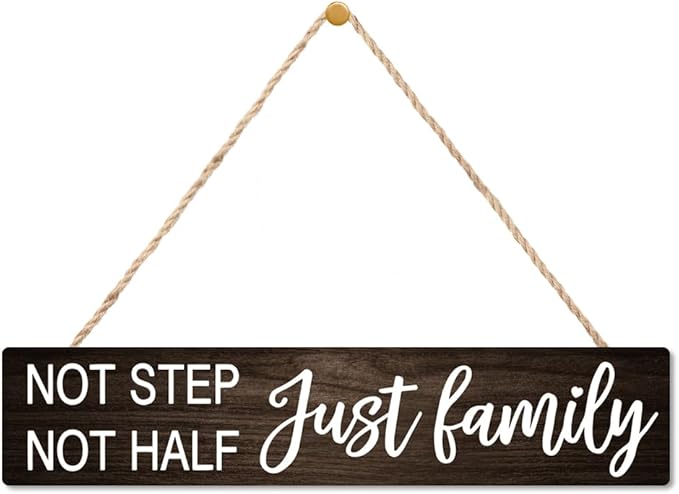 AGMDESIGN Not Step Not Half Just Family Wood Sign, Heartwarming Family Unity Wall Decor for Shelf Desk Door, Farmhouse Bedroom Kitchen Bathroom Wood Hanging Plaque, Great Gifts for Families