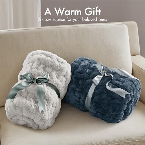 Madison Park Ruched Luxury Throw Premium Soft Cozy Brushed Long Faux Fur For Bed, Couch or Sofa, 50"x60", Silver Grey