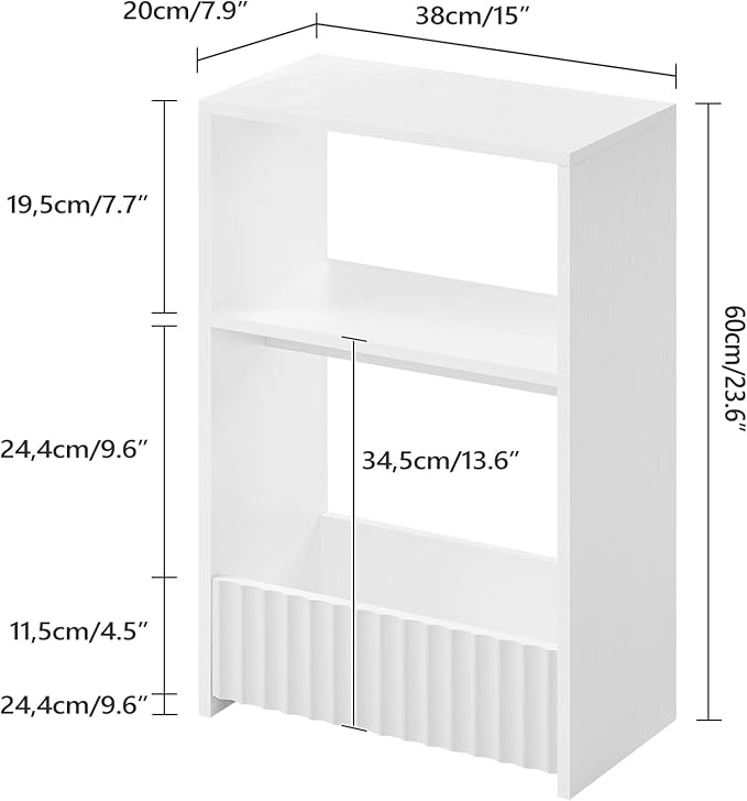 3-Tier Small Narrow Side Table with Open Storage Shelves, Thin Bedside Table for Narrow Spaces, Slim Nightstand, Skinny Couch Side Table for Living Room, Bedroom, Entryway, White ETWT75101