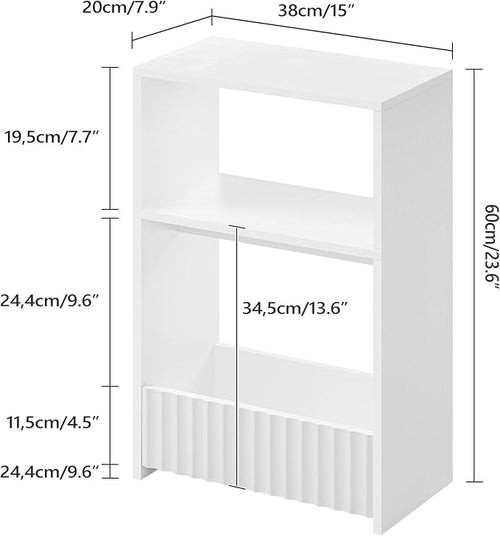 3-Tier Small Narrow Side Table with Open Storage Shelves, Thin Bedside Table for Narrow Spaces, Slim Nightstand, Skinny Couch Side Table for Living Room, Bedroom, Entryway, White ETWT75101