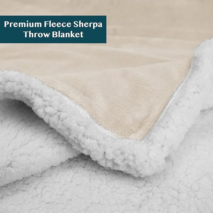 PAVILIA Sherpa Fleece Throw Blanket for Couch, Twin Size, Cream Beige, Plush Soft Fuzzy Sofa Blanket, Cozy Reversible Winter Throw for Women Men, 60x80 Inches