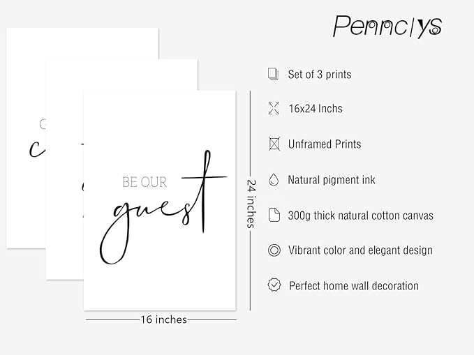 Be Our Guest Wall Decor Guest Room Wall Art Decor Stay Awhile Signs for Home Decor Minimalist Wall Art over the Bed Sign Guest Bedroom Wall Decor Canvas Painting 16x24 Inch (set of 3) UNFRAMED