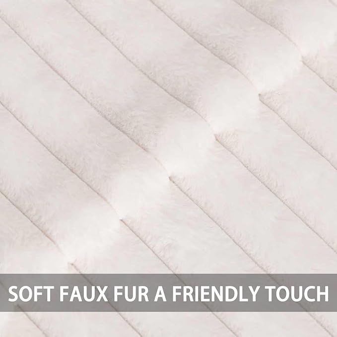 Aegero Pack of 2 Faux Fur Fall Throw Pillow Covers 16x16 Inch, Soft Plush Striped Neutral Couch Pillow Cover, with Velvet Back Modern Home Decor for Sofa Living Room Couch Bed Cream White