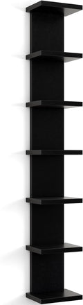 Fun Memories 7 Tier Wall Shelf Unit, Black Floating Shelves for Storage - Vertical Column Tower Design, Lack Wall Shelf Space Saving Organizer for Bedroom, Living Room, Home Decor