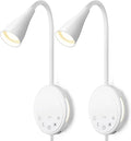 LED Wall Mount Reading Light, Bedside Reading Lights with Touch Control, 5 Dimmable, USB Output, Night Light & Timers, Flexible Gooseneck Headboard Bed Lights Wall Sconce (White-2P)