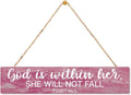 AGMDESIGN God is Within Her She Will Not Fall Wooden Sign, Women's Faith Decor for Wall, Christian Jesus Hanging Wooden Plaque for Home Farmhouse Prayer Room, Inspirational Gifts for Christian Sisters