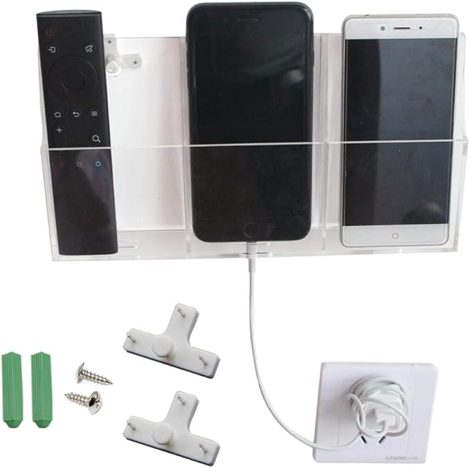 Mobile Phone Storage Holder Acrylic Wall Mount TV Remote Control Media Storage Organizer 3 Cases