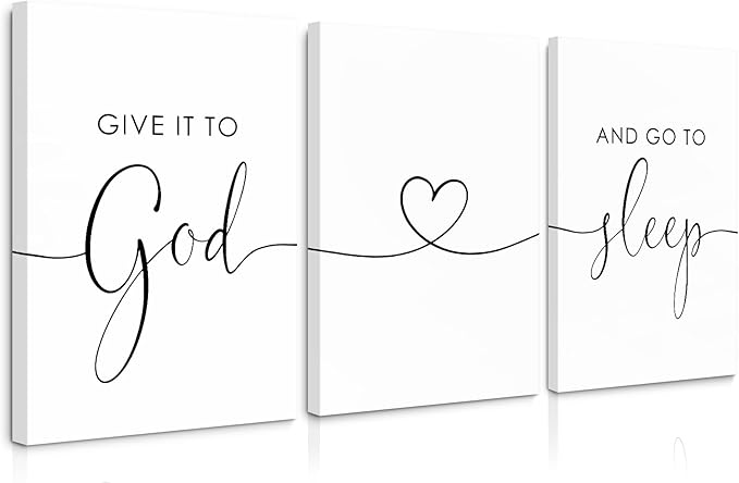 Pennclys Give It to God and Go to Sleep Sign Canvas Wall Art Above Bed Wall Decor for Bedroom Bible Verse Prints Farmhouse Bedroom Pictures Artwork for over the Bed 16x24x3 Inch Ready to Hang