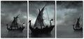 Pacimo Black and White Painting Wall Decor Vikings Ship Artwork Fantasy Sailing Boat Pictures for Living Room 3 Panel Dragon Modern Canvas Wall Art Framed Posters Prints Ready to Hang - 20"x28"x3