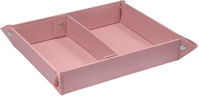 UnionBasic Medium Valet Tray, Jewelry Tray for Rings Watches Earrings, Entryway Catchall Caddy for Coins Keys Change, Nightstand Bedside Valet Holder, Trays for Electronic Gadgets, Candy Pink Plus