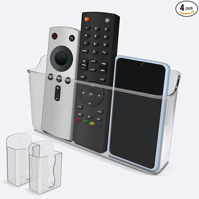 Wall Mounted Remote Control Holder Set, 3 Pack Self Adhesive Magazine File, Mail Organizer Box for Wall, Bedside Caddy Phone Basket, Dorm, Office Storage Supplies.Kitchen Cabinet Door Organizer.