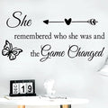 Girls Inspirational Wall Sticker Decal Wall Art Quote She Remembered Who She Was And the Game Changed Positive Motivational Butterfly Decor Wall Stickers for Women Girls Bedroom Living Room Beauty