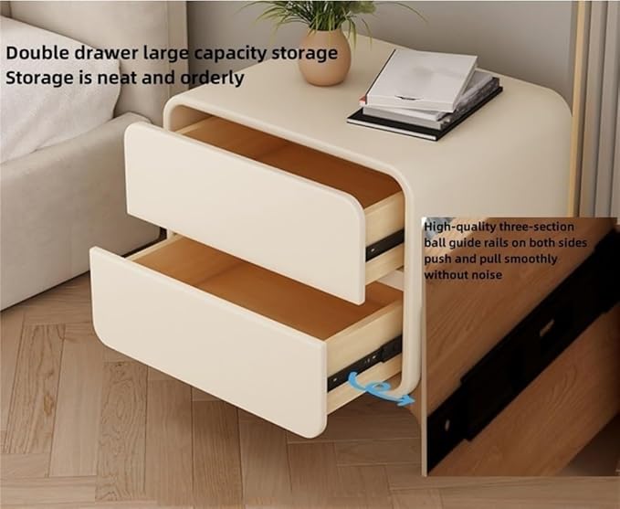 Solid Wood Nightstand, Leather Bedside Table, Simple Style Storage Cabinet, Bedside Table with Drawers, Multi-Color, 19-inch Height (Off-White)