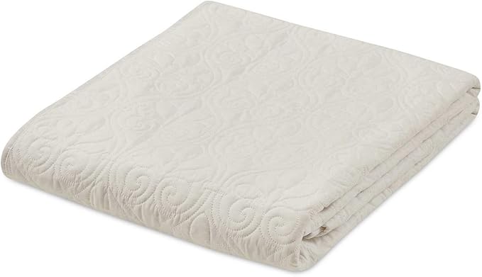 Madison Park Throw Blanket - Reversible Damask Quilting Design, Soft Pre-washed Microfiber, Cotton Filled Spread, Cozy Summer Blanket - Throw for Living Room Couch, Sofa, Bed, Quebec, 60x70", Ivory