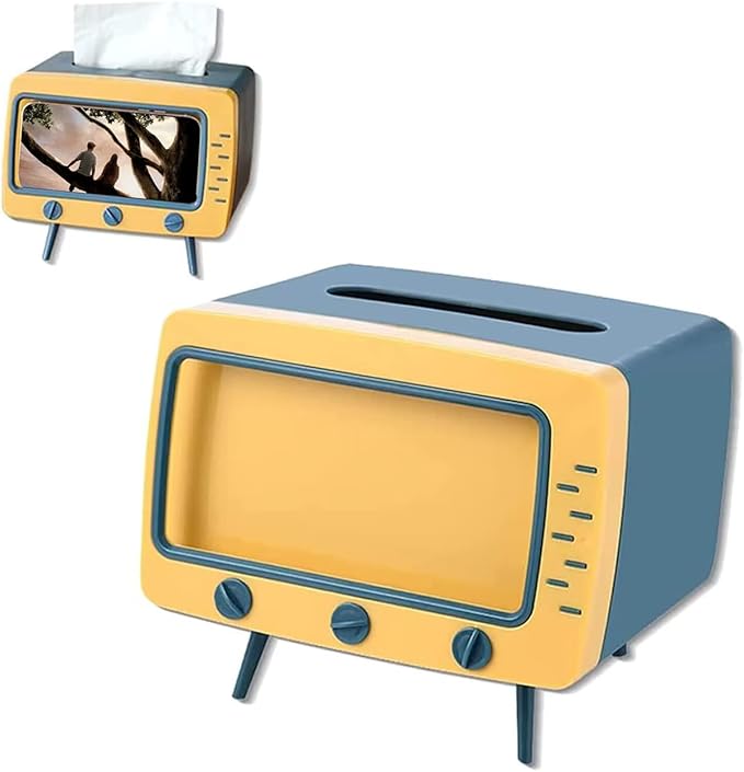 SGVAHY Tissue Box Holder Retro TV Tissue Box Cover Cute and Practical Cell Phone Holder Tampon Holder for Bathroom Kitchen Bedroom Dressers Desks and Tables Night Stands Creative Gift (TV Yellow)