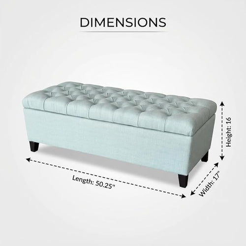 50.25" Polyester Storage Ottoman Bench for Bedroom Bed End,Tufted Ottomans with Storage for Living Room,Bedside,Entryway,Modern Window Benches with Seating (Baby Blue, 50.25" Button Tufted)