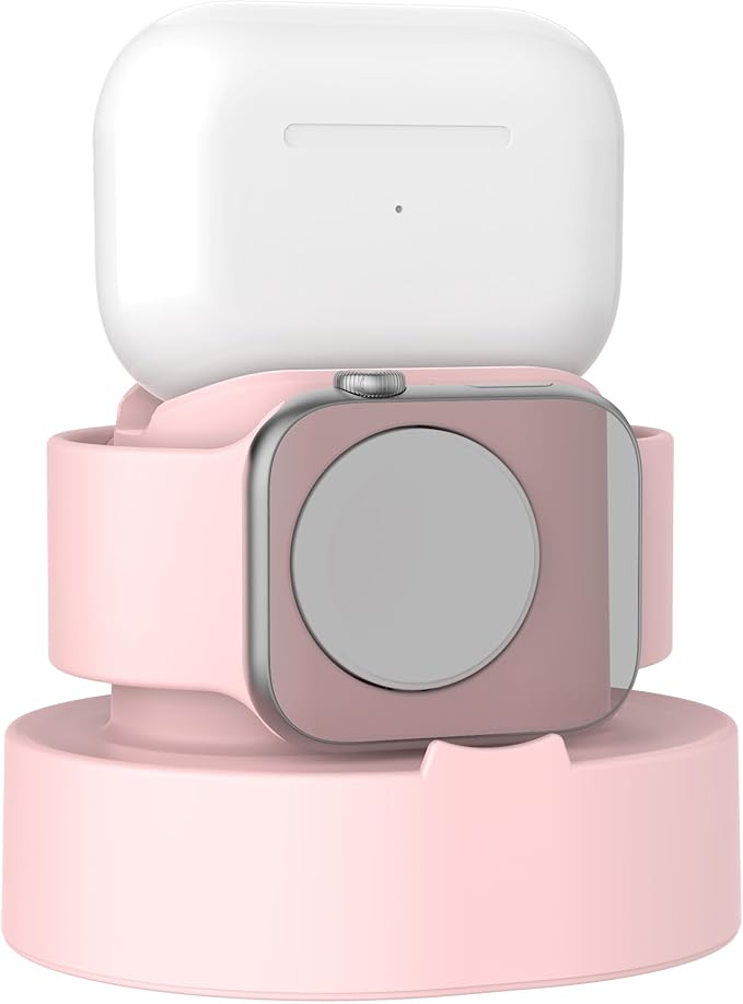 SOKUSIN Stand for Apple Watch Charger - iWatch AirPod 2 in 1 Charging Stand Holder Dock Compatible with All Apple Watch Series 10 9 8 Ultra2 Ultra SE2 7 6 SE 5 4 3 2 and AirPods 1/2/3/Pro (Pink)