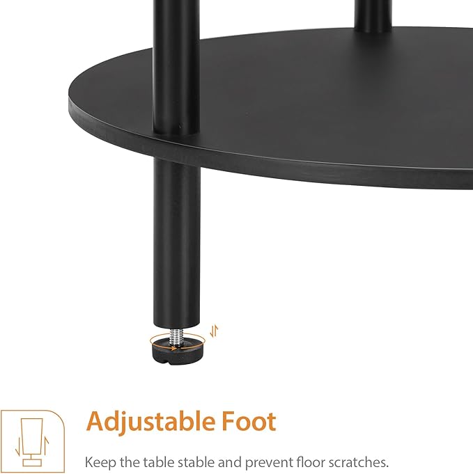 MOOACE End Tables Set of 2, Small Side Table, 2-Tier Nightstand with Storage Shelves, Round Sofa Bedside Table Coffee Desk for Living Room, Bedroom, Bathroom, Office, Black