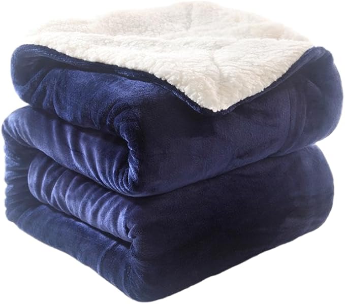 K.Garden Sherpa Fleece Throw Blanket for Couch Sofa, Super Soft Cozy Fuzzy Plush Blankets Fleece Thick Warm Blanket for Winter Reversible Thick Warm Blanket for Bed, Sofa,Navy 5060