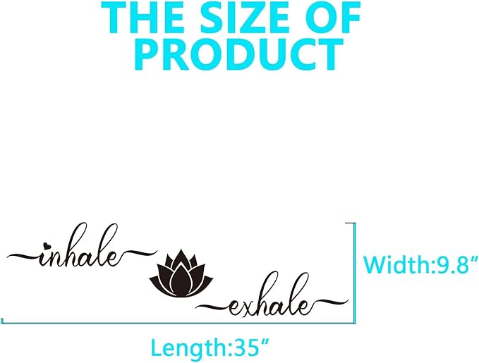 Yoga Quotes Wall Decals for Bedroom: Zen Lotus Flower Home Meditation Vinyl Art Wall Stickers for Living Room Bathroom - Inhale Exhale 35" X 9.8"
