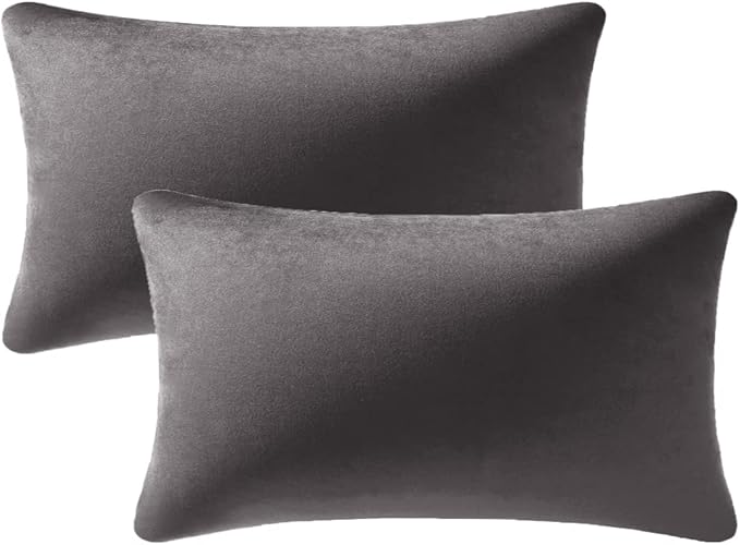 DEZENE Lumbar Pillow Covers 12x20 Dark-Grey: Pack of 2 Cozy Soft Velvet Rectangular Modern Luxury Decorative Throw Pillow Cases for Sofa Couch Living Room Bed Home Decor