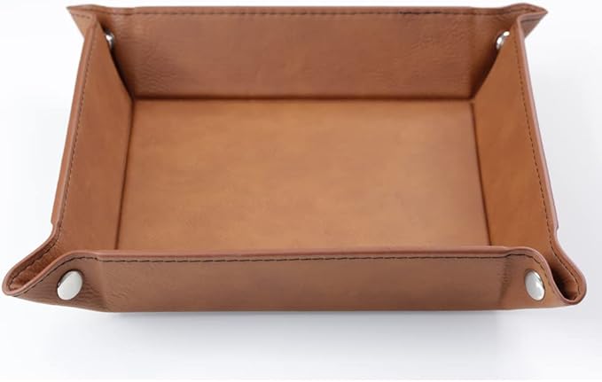 PrintSupremacy Faux Leather Valet Tray, Bedside Leatherette Tray Organizer Storage Great For Keys Phones Cards Watches and Coins, catchall Tray For Home And Office (Plain)