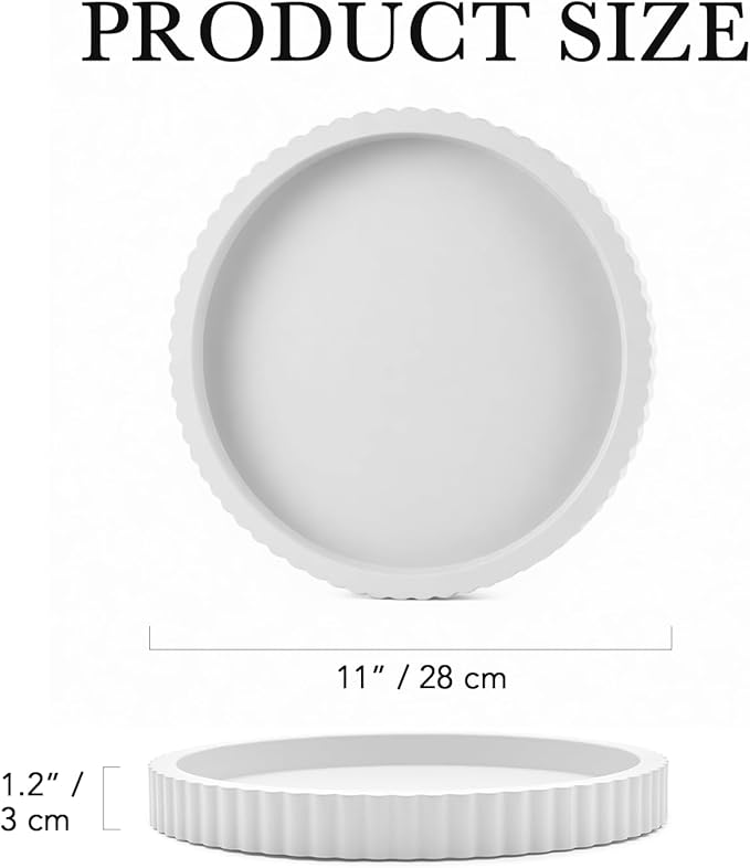 Modern Decorative Tray for Coffee Table, 11" Wooden White Round Small Decor Tray for Candle, Perfume, Vanity, Kitchen Island Counter & Table Centerpiece