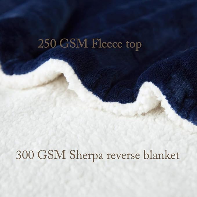 LBRO2M Sherpa Fleece Bed Blanket Queen Size Super Soft Fuzzy Plush Warm Cozy Fluffy Microfiber Couch Throw Velvet Double Reversible Luxurious Blankets,Navy Blue