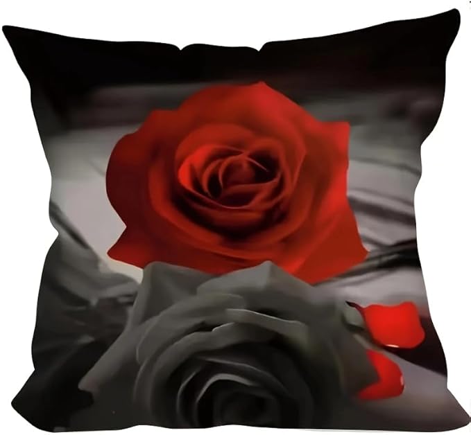 4pcs Romantic Red Rose Decorative Throw Pillow Case - Perfect for Valentine's Day, Home, Bedroom, Living Room More!Single-sidedPrinting Without Insert, Short Plush Material，Pillow Covers 18x18