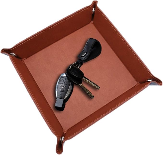 siduater Valet Tray Desktop Storage Organizer – Vegan Leather Catchall Tray Bedside Vanity Tray Nightstand Caddy Holder for Remote Controller, Watch, Keys, Phone, Wallet, Coin, Jewelry, Brown