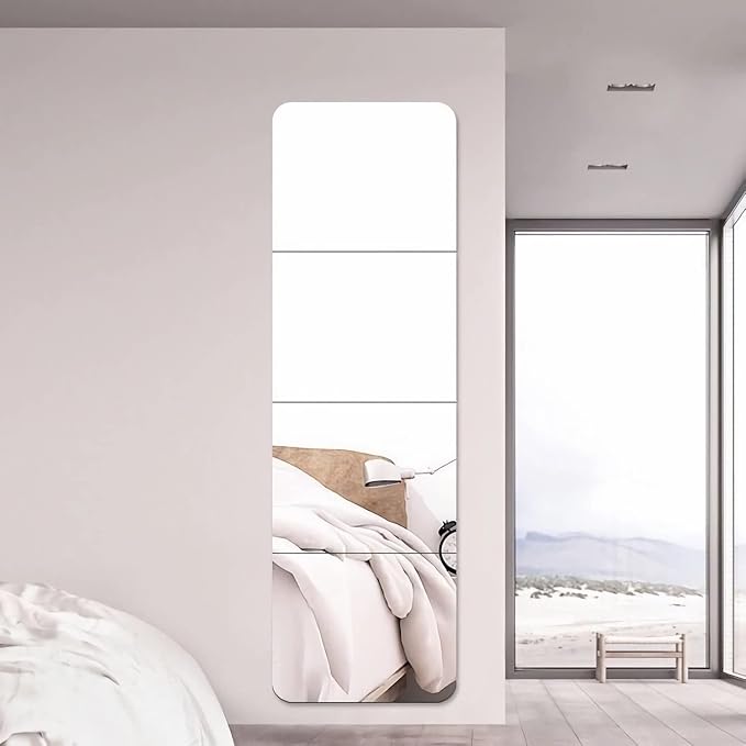 Full Length Wall Mirror Tiles, 14'' x 12'' x 4PCS, Frameless Full Body Mirror Tiles for Bedroom, shatterproof Non Glass Mirrors Wall Mounted for Home Gym, On The Door