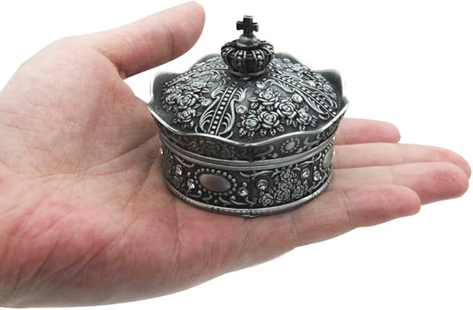 Creative Vintage Metal Alloy Crown Design Jewelry Box Ring Trinket Case Christmas Birthday Gift, Large