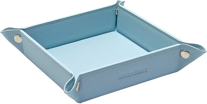 UnionBasic Small Valet Tray, Jewelry Tray for Rings Watches Earrings, Entryway Catchall Caddy for Coins Keys Change, Nightstand Bedside Valet Holder, Trays for Electronic Gadgets, Lychee Blue
