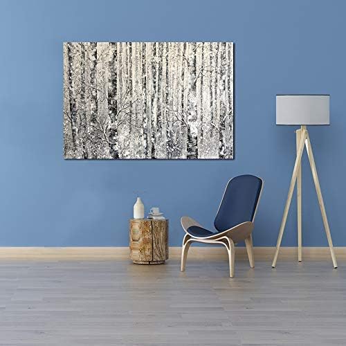 Yihui Arts - One Panel Canvas Wall Art Snowy White Forest Picture Art Print Winter Nature Landscape Painting Contemporary Artwork for Bedroom Living Room Office Wall Decor Framed Easy Hanging