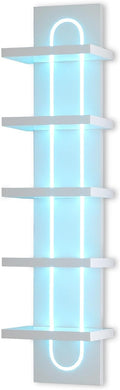 5 Tier Wall Shelf Unit with Light-Small Floating Shelves for Home Decor, Modern Unique Asymmetric Design for Bedroom & Living Room Storage